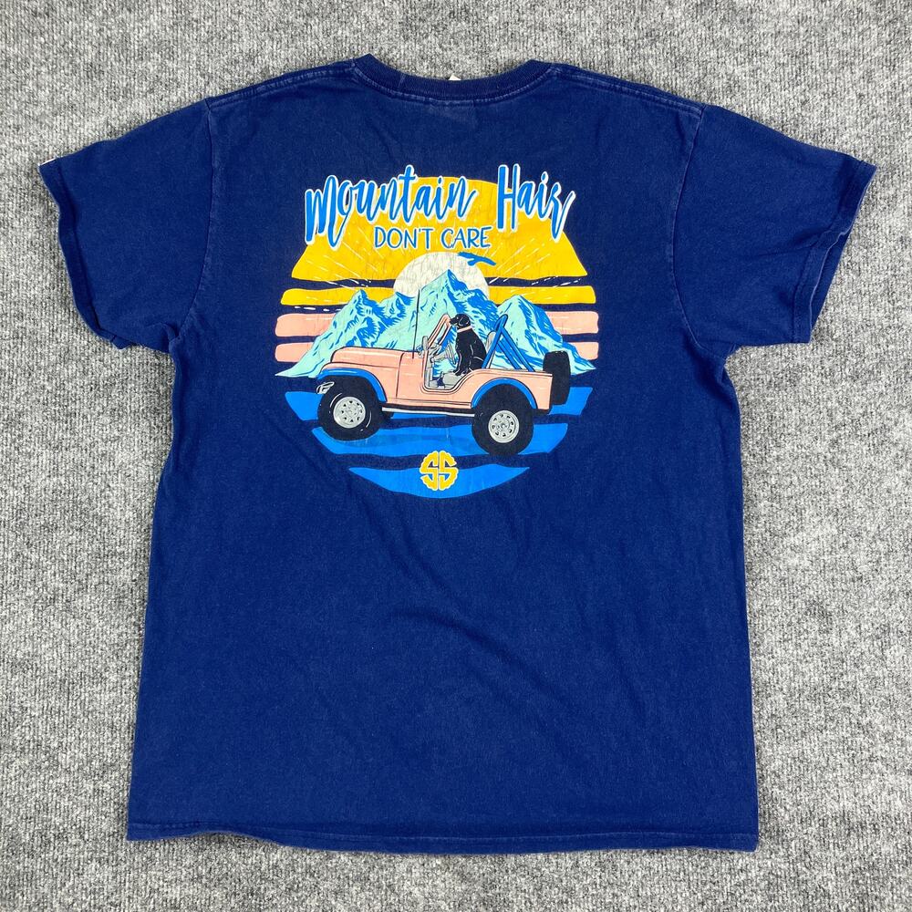 Southern TIde Mountain Hair Don't Care T-Shirt Womens Size M Blue Graphic
